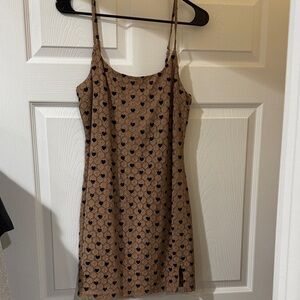 Boutique Brown Heart Patterned Dress